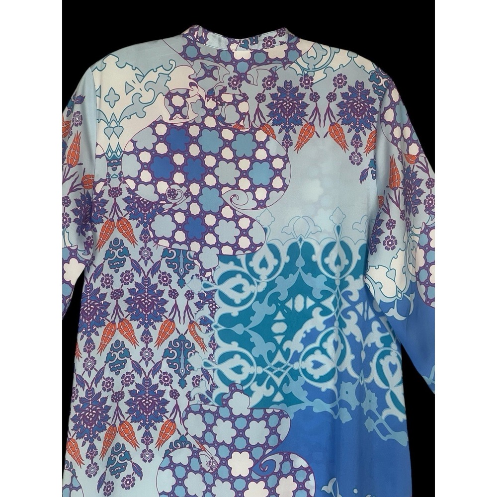 Natori Abstract Floral Blue Kaftan Maxi Dress Womens S Satin Lounge Resort Beach - Picture 6 of 9